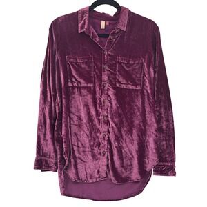 Pilcro Collared‎ Button Down Shirt Velvet XS Pink Boho Whimsical